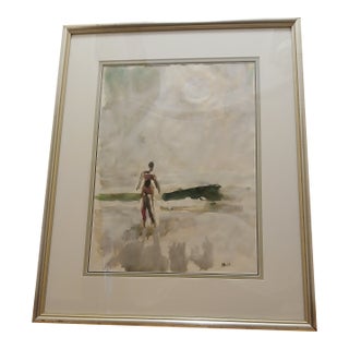 Vintage Original Watercolor Painting on a Board For Sale