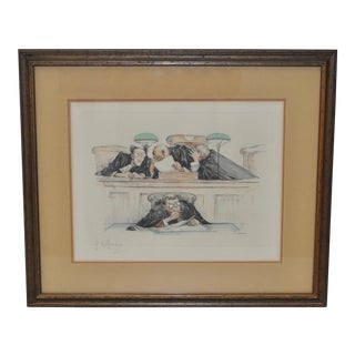 Gaston Hoffman Color Etching Pencil Signed c.1930s For Sale