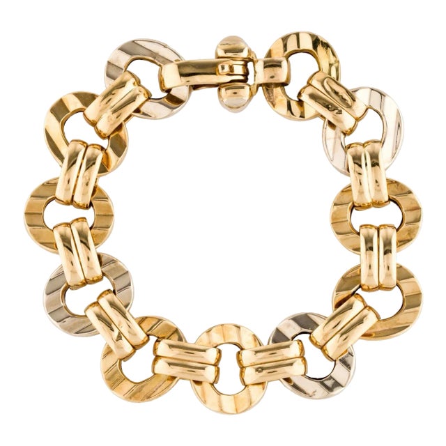 1950s 18k Italian Yellow & White Gold Textured Link Bracelet For Sale