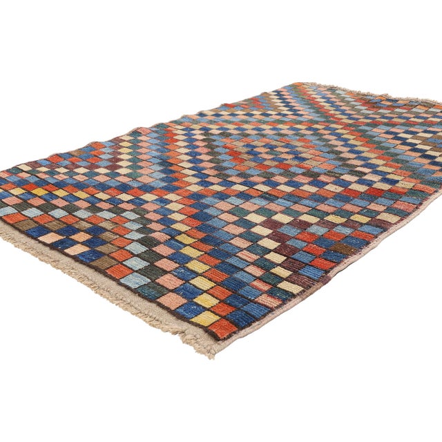 54055 Zeki Muren Vintage Turkish Sivas Rug, 03'08 x 05'10. The Chromatic Matrix: A Vintage Zeki Müren Sivas Masterpiece of...