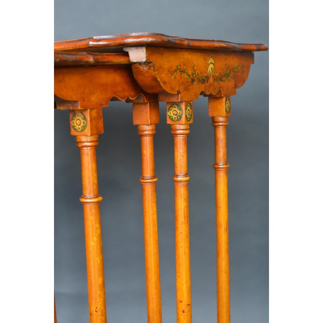 Set of 3 Sheraton Revival Satin Wood Nesting Table For Sale - Image 4 of 9