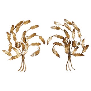 Vintage 1950s Gold Italian Candle Sconces - A Pair For Sale