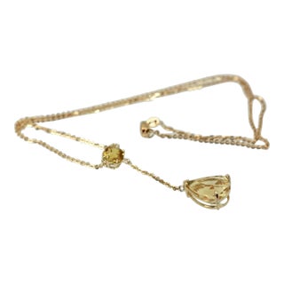 Citrine Double Drop Necklace in 18k Gold For Sale