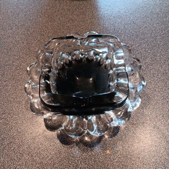 Smoked Glass Squsre Ashtray With Scallops Bubbles UniqueTrinket Dish Catchall For Sale - Image 12 of 12