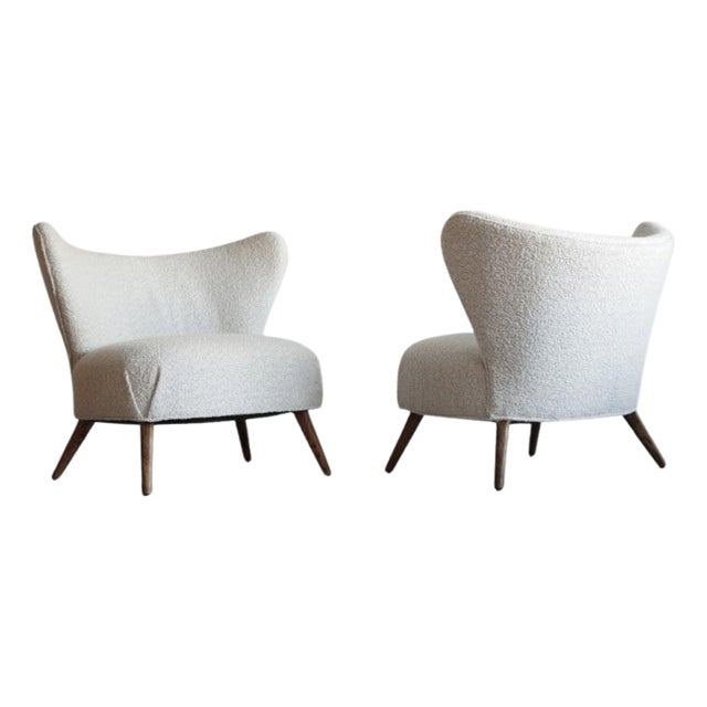 Wingback Lounge Chairs in Bouclé, Denmark, C. 1950s For Sale
