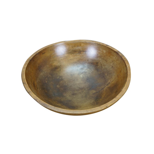 Farmhouse Primitive Antique Turned Maple Wood Farmhouse Treen Dough Mixing Bowl For Sale - Image 3 of 11