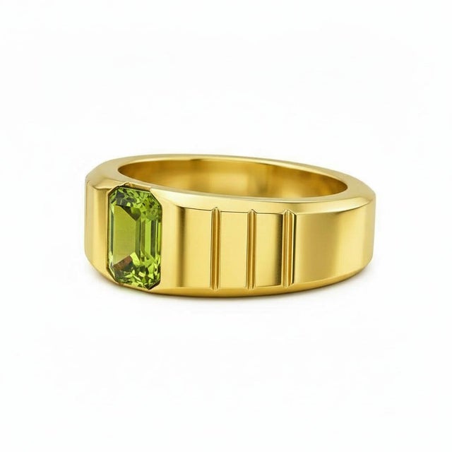 Peridot Solitaire Ring for Men Silver, Gold, Size 9.5 For Sale - Image 4 of 6
