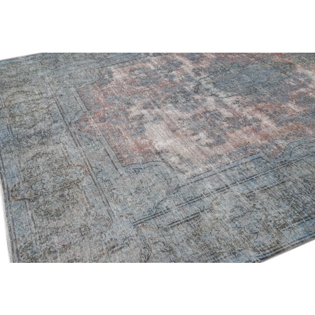 1960s Vintage Persian Distressed Handmade Medallion Blue Wool Rug For Sale - Image 9 of 10