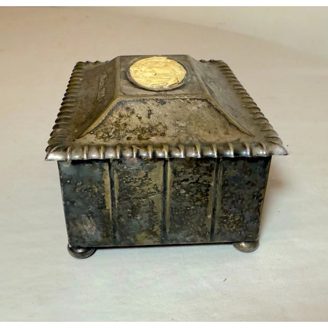 Antique 1928 WMF Silverplate Carved Wood Lined Cigarette Dresser Box For Sale - Image 10 of 15
