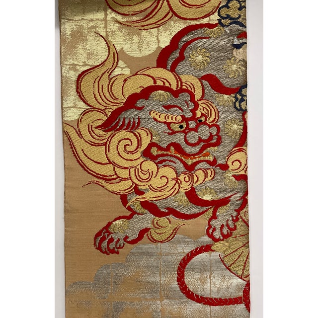 Silk Japanese Kimono Belt With Temple Lions For Sale - Image 9 of 9