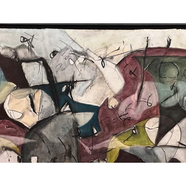 Abstract Expressionism Abstract Signed and Dated Acrylic Painting in Metal Frame For Sale - Image 3 of 6