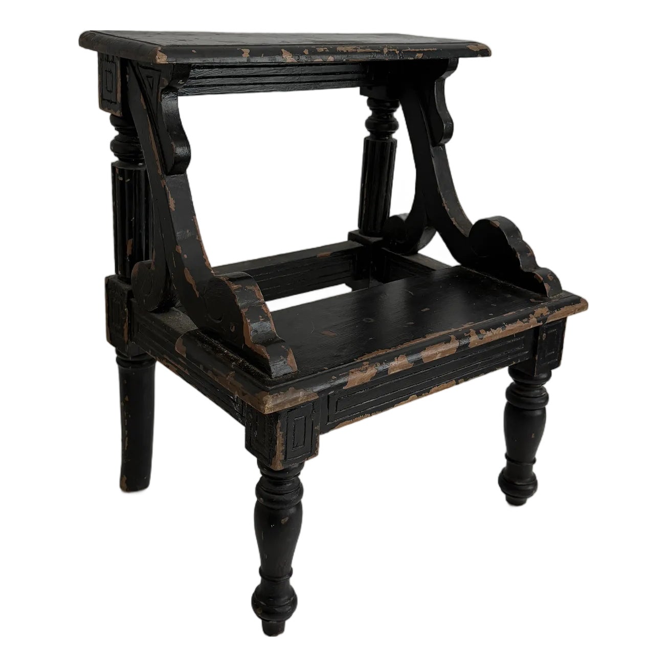 Antique Distressed Painted Library Step Stool | Chairish