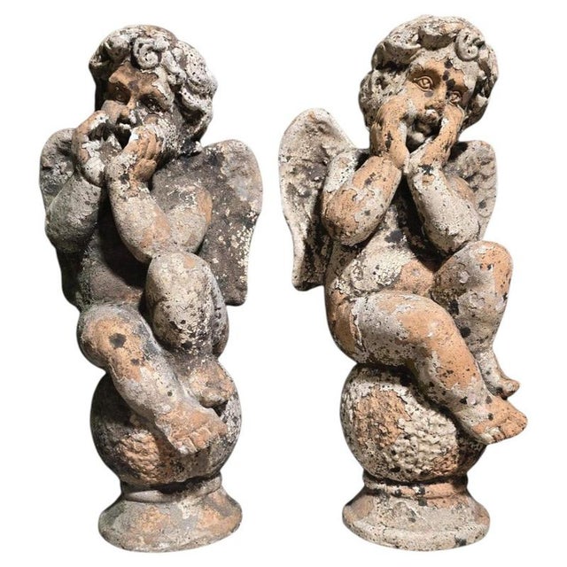 Pair of Terracotta Cherub Sculptures, 1880, Terracotta For Sale - Image 9 of 9