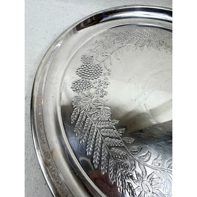Late 20th Century Vintage Floral Design Silver Plated Serving Tray For Sale - Image 5 of 8