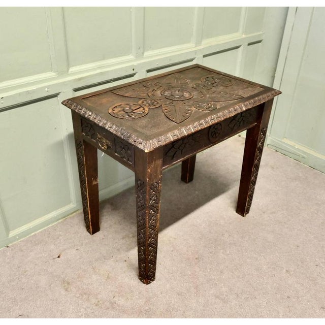 Gothic Carved Oak Side Table For Sale - Image 4 of 6