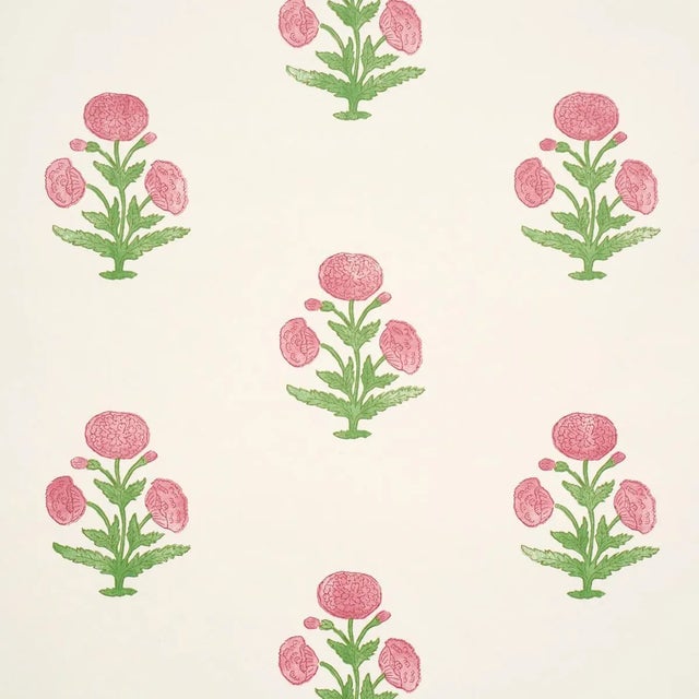SAMPLE - Schumacher x Molly Mahon Poppy Print Wallpaper In Rose & Grass For Sale
