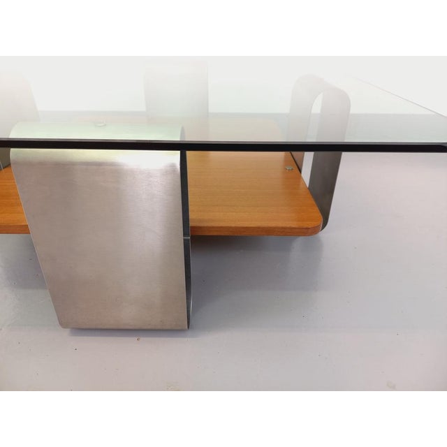 Metal Square Coffee Table with 2 Trays in Teak & Steel, 1970s For Sale - Image 7 of 16
