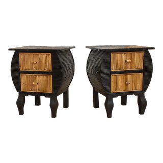 Vintage French Inspired Pencil Reed Rattan Nightstands - a Pair For Sale