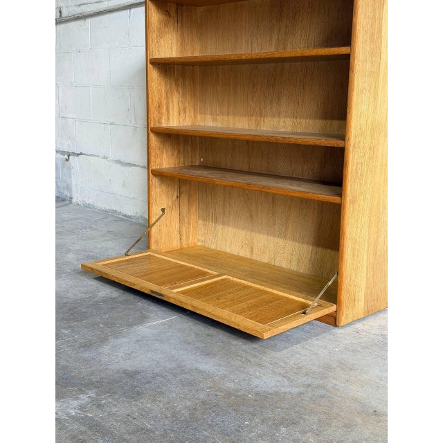 Brass In Style of Henning Kjærnulf Oak Bookcase Cabinet Hutch Drop Front Desk Denmark 1960s For Sale - Image 8 of 10