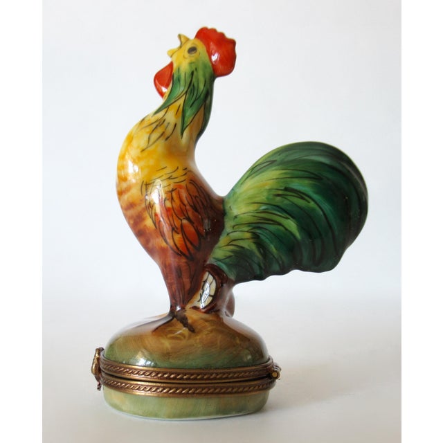 Vintage: C. 1990's Limoges, France porcelain enameled crowing "Rooster," trinket Box. Signed on the underside, states,...