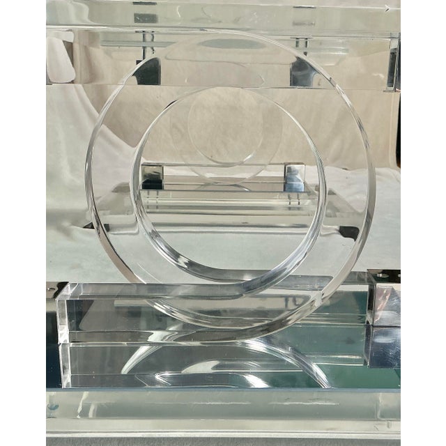 Metal Coco Chanel Style Lucite Acrylic Mirror Glass Coffee Table, Mid-Century Modern, C. 1970s For Sale - Image 7 of 12