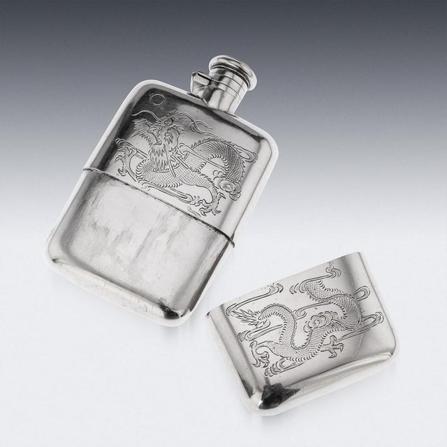 Chinese Silver Hip Flask, Canton, 1920s For Sale - Image 3 of 13