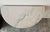 Vintage painted wood Demi-lune console table with beautiful thick white vain marble top, 30” wide, 30.5” tall, 15” deep:...