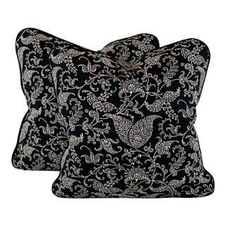 Designer Premier Prints MM Designs Black & White Botanical Floral Leaf Paisley Scroll Pillow Covers- a Pair For Sale