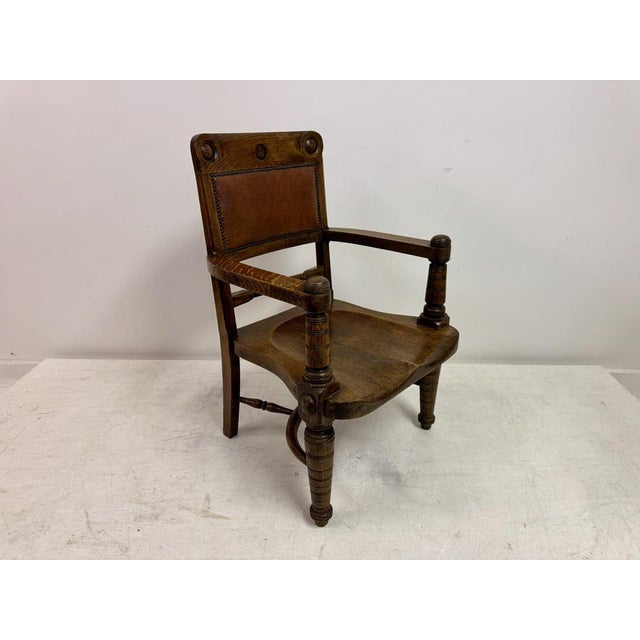 Arts and Crafts Oak Armchair with Saddle Seat, Early 20th Century For Sale - Image 12 of 14