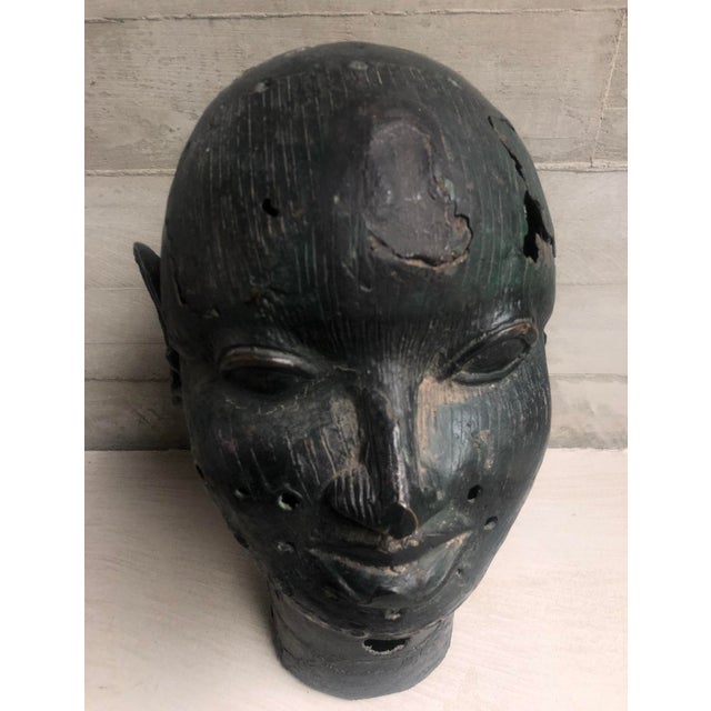 1940s African Bronze Head Sculpture For Sale - Image 5 of 12