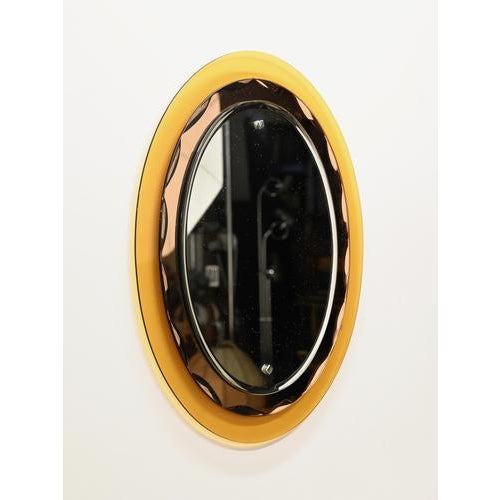 Gold Italian Oval Orange and Pink Beveled Mirror attributed to Antonio Lupi for Cristal Luxor, 1960s For Sale - Image 8 of 18