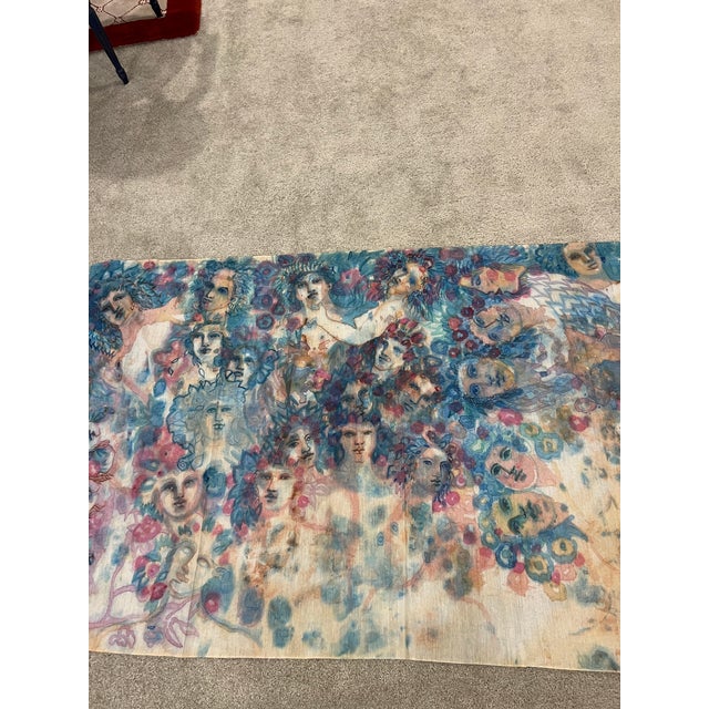 Late 20th Century Ethereal Watercolor Style, Crowd of Faces Decorative Textile Artwork Signed Saint Amant For Sale - Image 5 of 16