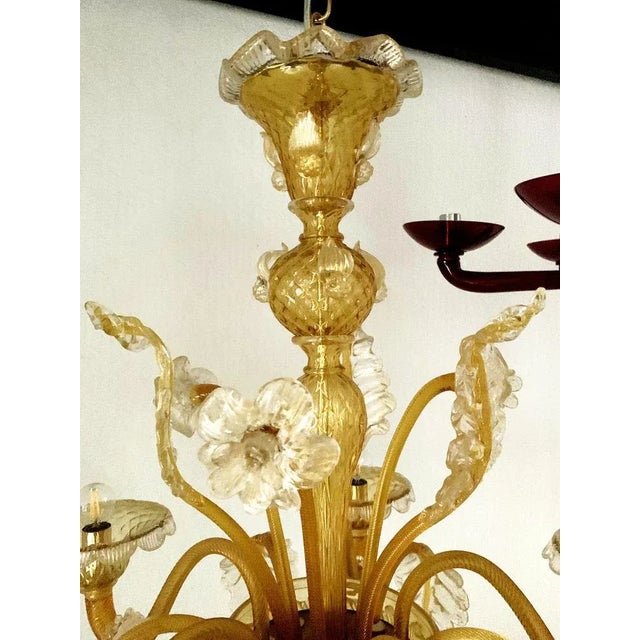Venetian Transparent and Amber Murano Style Glass Chandelier with Flowers and Leaves from Simoeng For Sale - Image 5 of 11