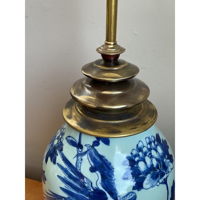 Vintage Blue and White Ceramic Table Lamp For Sale - Image 11 of 14