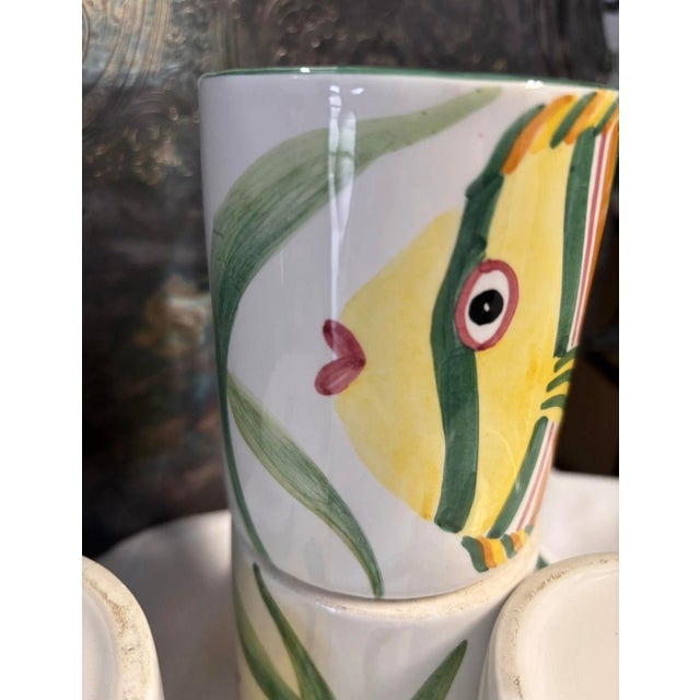 Nautical Vintage Palmer Smith Italian Pesca Hand Painted Fish Coffee Cup Mugs, Set of 4 For Sale - Image 3 of 9