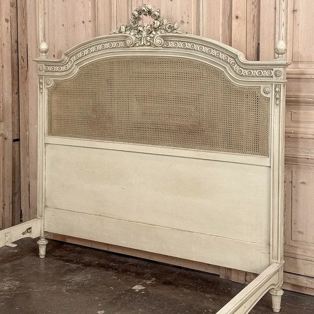19th Century French Louis XVI Painted Queen Bed With Caning For Sale - Image 9 of 18