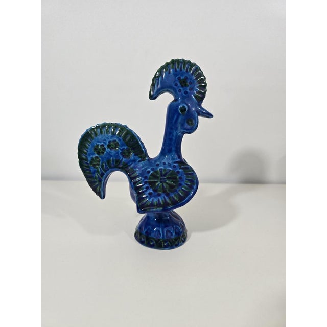 Ceramic Blue Glazed Ceramic Rooster by Aldo Londi for Bitossi For Sale - Image 7 of 9