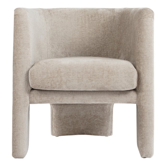 Matthew Izzo Home Lansky Taupe Chenille, Three Leg, Barrel Back Club Chair For Sale