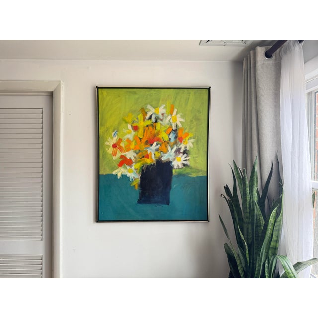 Mid-Century Modern Mid-Century Modern Abstract Floral Painting Signed For Sale - Image 3 of 9