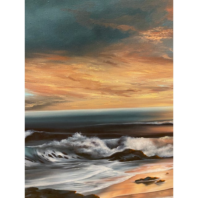 Late 20th Century Seascape Oil Painting Large 40" by Patricia Hubbell Ocean Sunset Coastal Nautical For Sale - Image 9 of 10