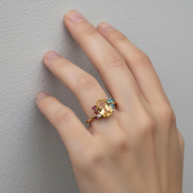 Blue Topaz Multicolor Ring in 14k Gold, Size 7.5 For Sale - Image 11 of 11