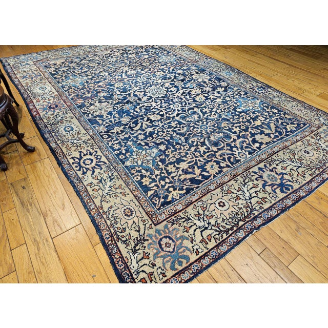 Antique Ziegler Mahal Sultanabad Rug, Hand-Knotted Wool, Geometric Pattern, Navy & Ivory, 9x12 For Sale In Chicago - Image 6 of 16
