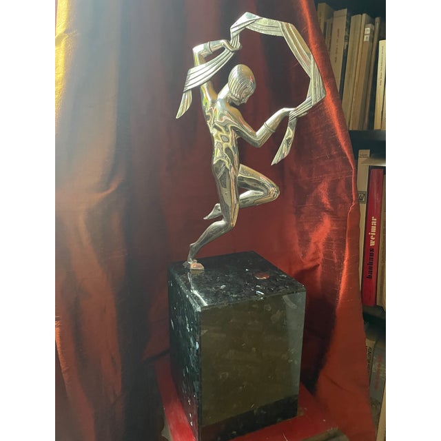 Chrome-plated female Art Deco bronze figure, signed Janlé. Janlé is the well-documented pseudonym of Jean Lemoine. France,...
