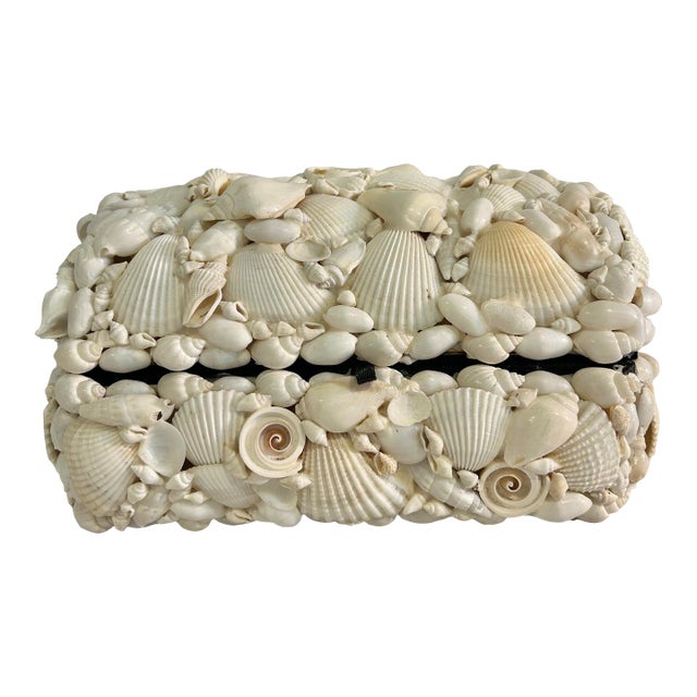 Late 20th Century Coastal or Palm Beach Sailors Valentine White Shell Encrusted Box For Sale