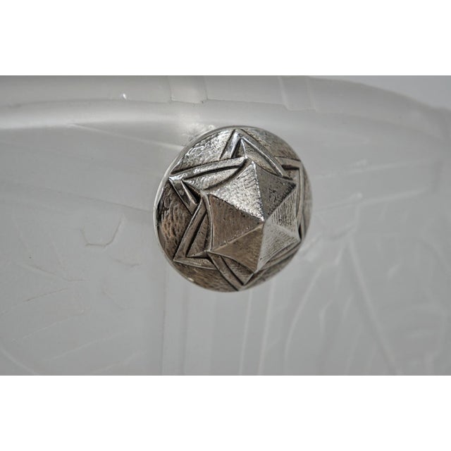 Metal P. Maynadier French Art Deco Pendant Chandelier Circa 1930 - Frosted Glass & Nickeled Bronze For Sale - Image 7 of 11