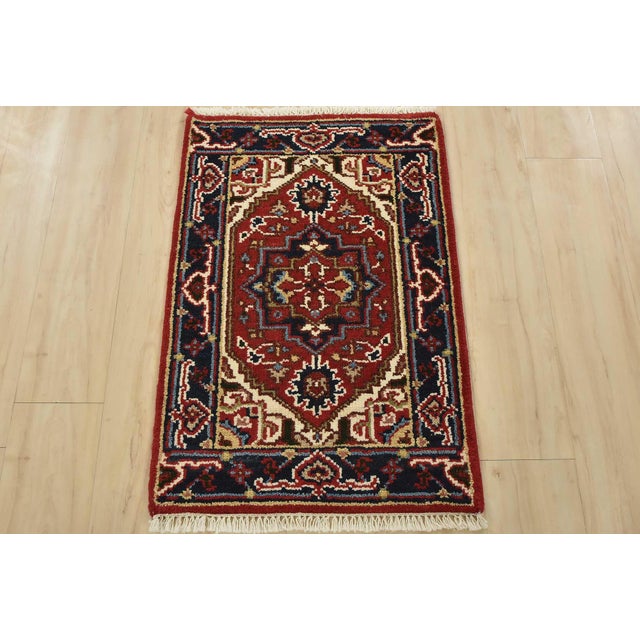 Tribal Heriz Rug 2’1” X 3’1” Red Wool Traditional Hand-Knotted Oriental Carpet For Sale - Image 3 of 7