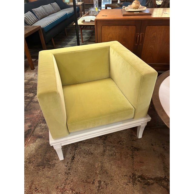 Wood Pair of Mid Century Modern Green Chartreuse Club Chairs in Velvet For Sale - Image 7 of 10