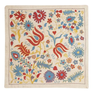 21"x21" Traditional Silk Cushion Cover. Embroidered Pillow. New Throw Pillow For Sale