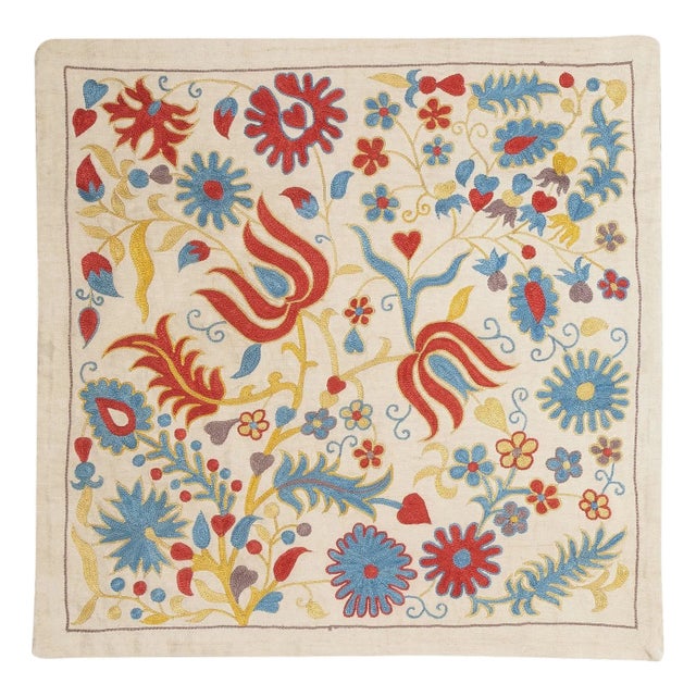 21"x21" Traditional Silk Cushion Cover. Embroidered Pillow. New Throw Pillow For Sale