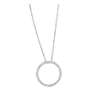0.33ctw Diamond Eternity Circle Pendant Necklace 14k White Gold 18.75" Box Chain For Sale